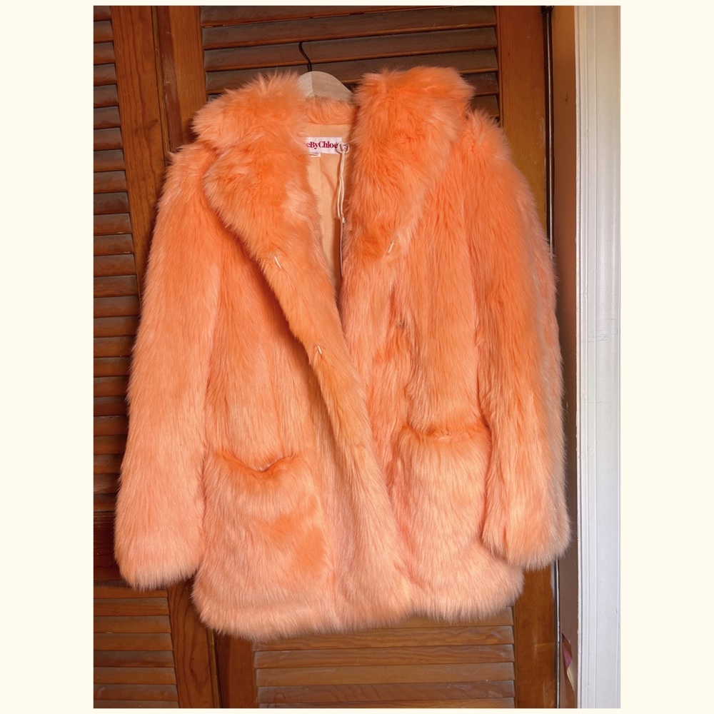 See by Chloé RARE Peach Faux Fur Coat NWT Size 4